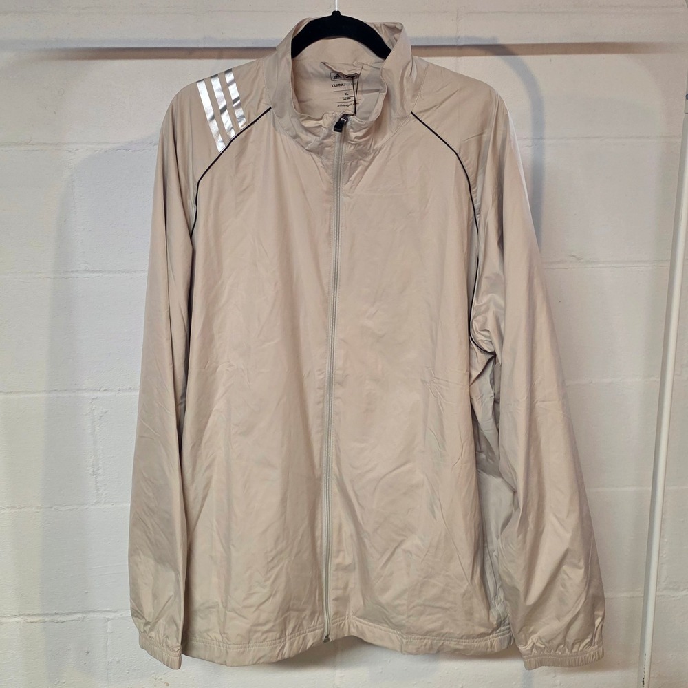 NWT Adidas Golf ClimaProof Windbreaker Jacket Mens XL Beige Lightweight Full Zip